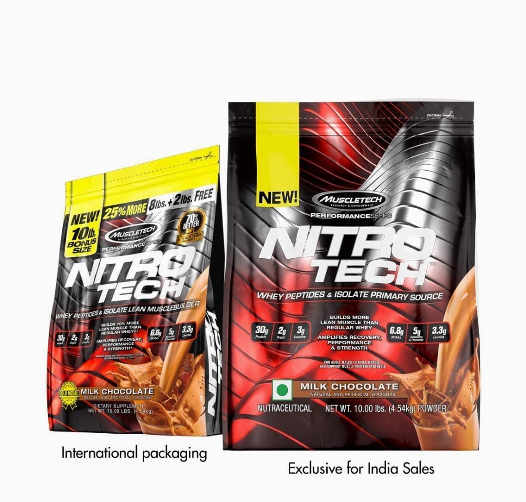 Muscletech Performance Series Nitrotech Whey Protein Peptides & Isolate - 10lbs,4.54kg